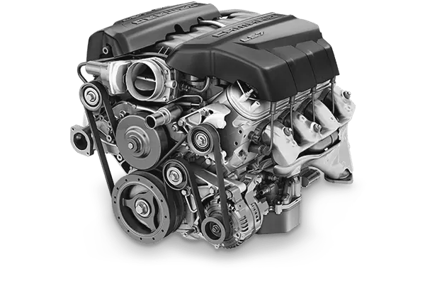 The Mufflerman, Mechanic Near Me A detailed 3D rendering of a car engine, perfect for comprehending vehicle service intricacies, showcases components like belts, pulleys, and a robust metal framework. The engine is depicted at an angle, highlighting intricate mechanical details and design elements.